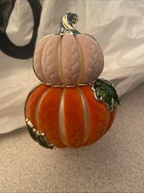 Velvet Pink and Orange Stacked Pumpkin Holiday Accent